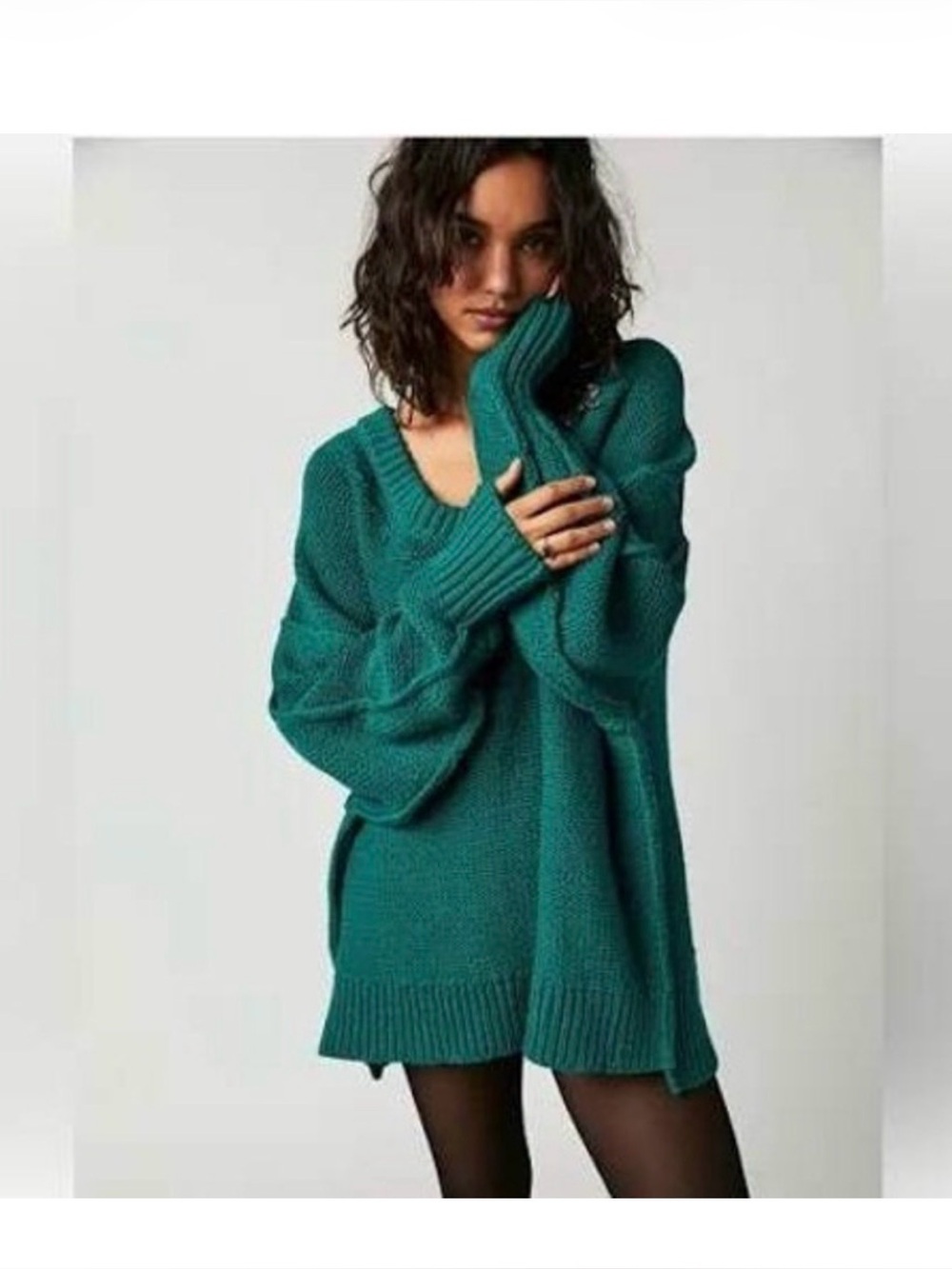Free People Green Oversized V-Neck Women's Sweater - Size M